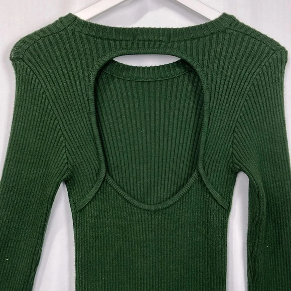 Lulu’s Womens Sweater Dress S Forest Green Midi Ribbed Cutout Back Bodycon EUC - Picture 6 of 11